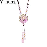 Natural Powder Crystal Pendant Necklace For Women - Ethnic Sweater Chain