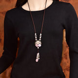Natural Powder Crystal Pendant Necklace For Women - Ethnic Sweater Chain