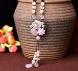 Natural Powder Crystal Pendant Necklace For Women - Ethnic Sweater Chain