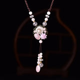 Natural Powder Crystal Pendant Necklace For Women - Ethnic Sweater Chain
