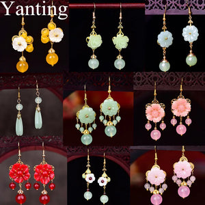 Natural Stone Shell Flower Ethnic Earrings Vintage Jewelry