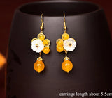 Natural Stone Shell Flower Ethnic Earrings Vintage Jewelry
