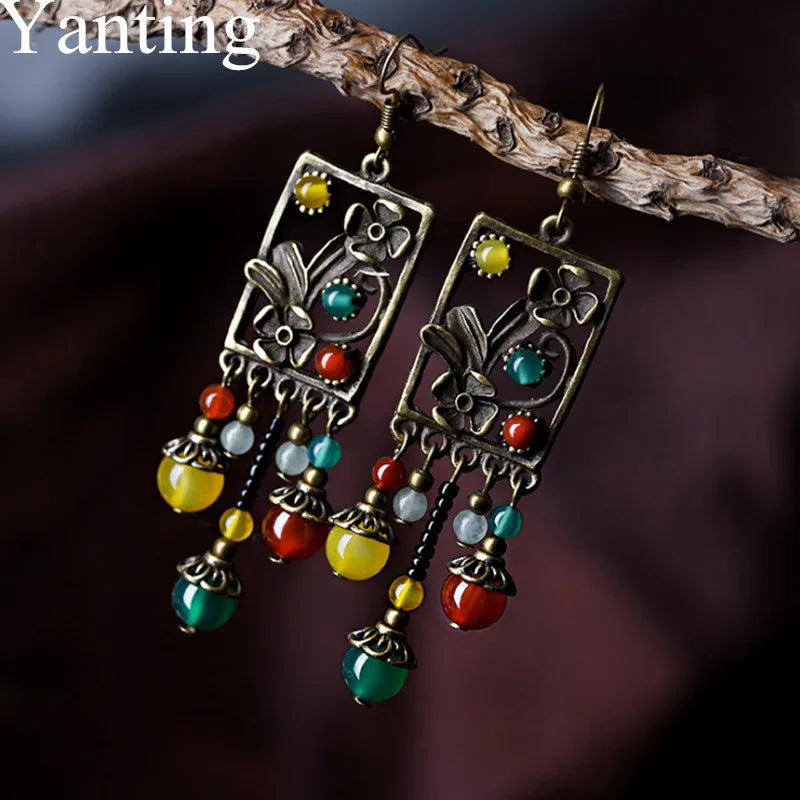 Flower Ethnic Statement Earrings Natural Stone Boho Earring Brincos