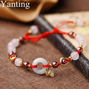 Natural Stone Garnet Women Girls Bracelet Adjustable Size Ethnic Bracelet