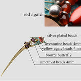 Yanting Purple Crystal Ethnic Hair Sticks Bronze Butterfly Hairpins