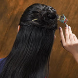 Yanting Purple Crystal Ethnic Hair Sticks Bronze Butterfly Hairpins