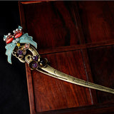 Yanting Purple Crystal Ethnic Hair Sticks Bronze Butterfly Hairpins