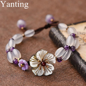 Chalcedony Beads Bracelet for Women Natural Stone Ethnic Boho Gift