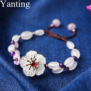 Chalcedony Beads Bracelet for Women Natural Stone Ethnic Boho Gift