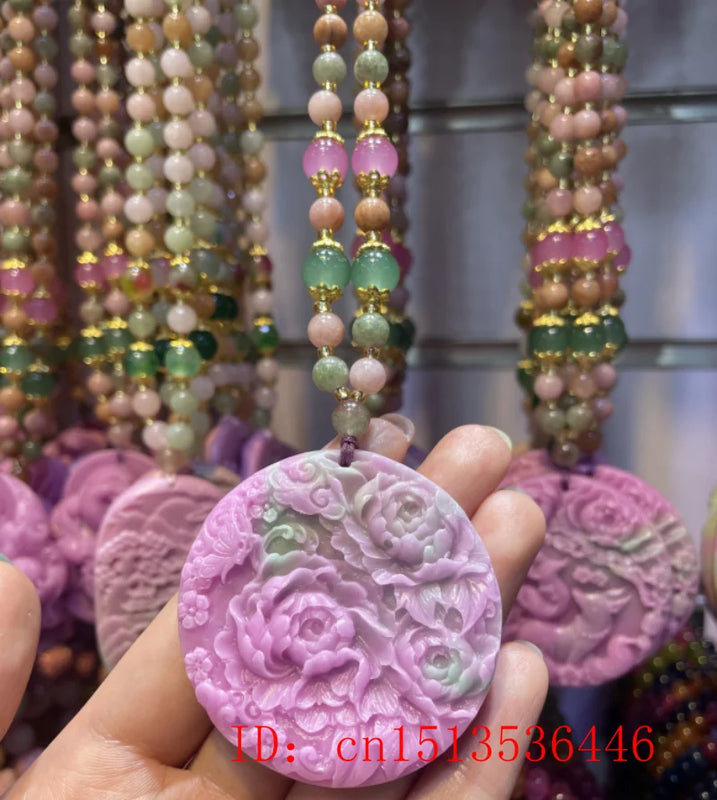 Yanyuan Agate Jade Flower Fox Pendant Necklace