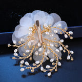 Yarn Flower Women Head Piece Bride Hair Clips Pearl Rhinestone Chain Head