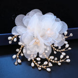 Yarn Flower Women Head Piece Bride Hair Clips Pearl Rhinestone Chain Head