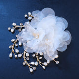 Yarn Flower Women Head Piece Bride Hair Clips Pearl Rhinestone Chain Head