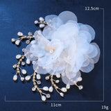 Yarn Flower Women Head Piece Bride Hair Clips Pearl Rhinestone Chain Head