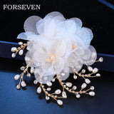 Yarn Flower Women Head Piece Bride Hair Clips Pearl Rhinestone Chain Head