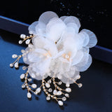 Yarn Flower Women Head Piece Bride Hair Clips Pearl Rhinestone Chain Head