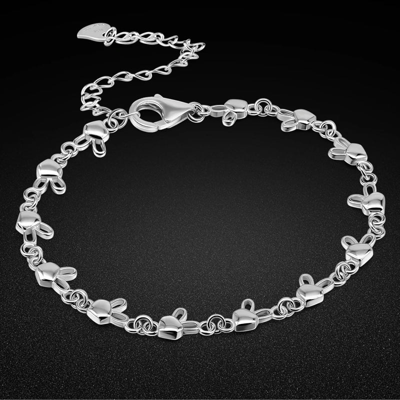 Solid 925 Sterling Silver Rabbit Bracelet Chain Charm Cuff Bracelet