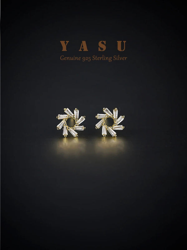 Yasu 925 Sterling Silver Crystal Sun Flower Stud Earrings For Women