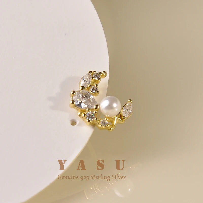 Yasu 925 Sterling Silver Moon Pearl Earrings 18k Plating