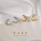 Yasu 925 Sterling Silver Moon Pearl Earrings 18k Plating