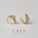 Yasu 925 Sterling Silver Moon Pearl Earrings 18k Plating