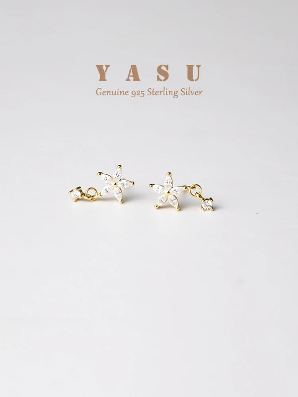 Yasu Arrival Blossom Diamond Drop Earrings 925 Silver 18K Plating