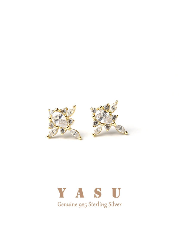 Yasu 925 Silver Crystal Stud Earrings Romantic Sweet Party Wedding Jewelry