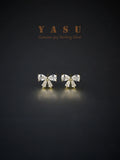 Yasu 925 Silver 14K Plated Crystal Diamond Bowknot Earrings