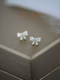 Yasu 925 Silver 14K Plated Crystal Diamond Bowknot Earrings
