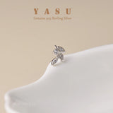Yasu 925 Silver Leaf Stud Earrings 18K Plated with Crystal