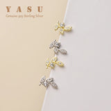 Yasu 925 Silver Leaf Stud Earrings 18K Plated with Crystal