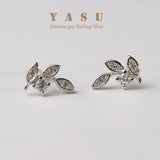 Yasu 925 Silver Leaf Stud Earrings 18K Plated with Crystal