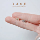 Yasu 925 Silver Leaf Stud Earrings 18K Plated with Crystal