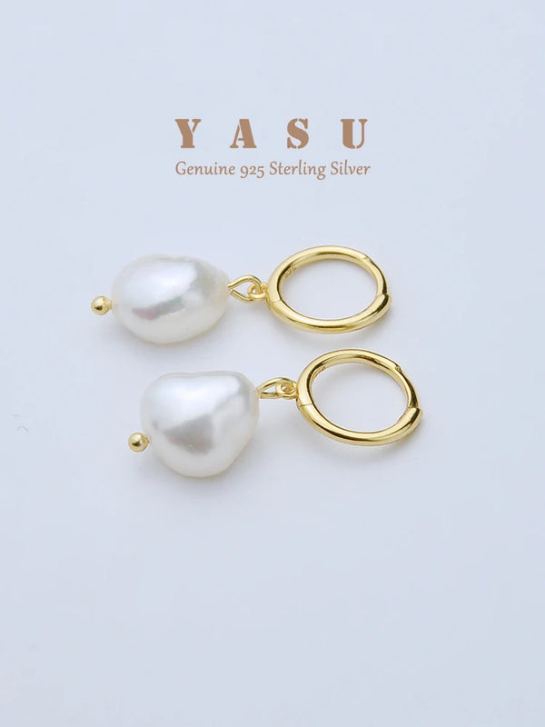 Yasu Baroque Pear Hoop Earrings 925 Silver 14K Plated Fine Jewelry