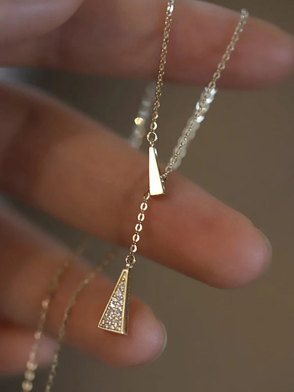 Yasu 925 Silver Triangle Pendant Crystal Necklace Women Adjustable
