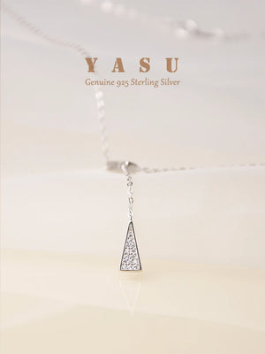 Yasu 925 Silver Triangle Pendant Crystal Necklace Women Adjustable