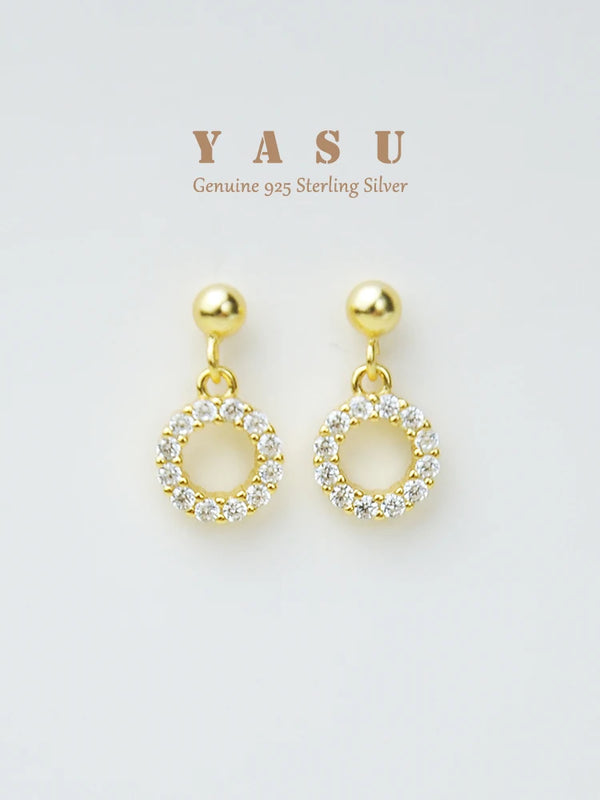 Yasu 925 Silver Diamond Circle Stud Earrings Women 14k Plated Jewelry