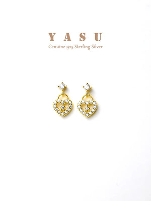 Yasu 925 Silver Diamond Heart Drop Earrings 14k Plated Wedding Jewelry
