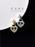 Yasu 925 Silver Diamond Heart Drop Earrings 14k Plated Wedding Jewelry