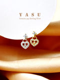 Yasu 925 Silver Diamond Heart Drop Earrings 14k Plated Wedding Jewelry