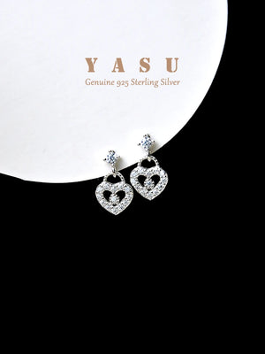 Yasu 925 Silver Diamond Heart Drop Earrings 14k Plated Wedding Jewelry