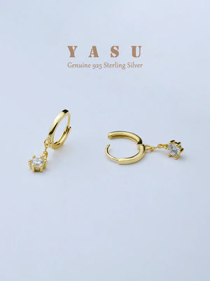 Yasu 925 Silver Diamond Hoops Drop Earrings 14K Plating