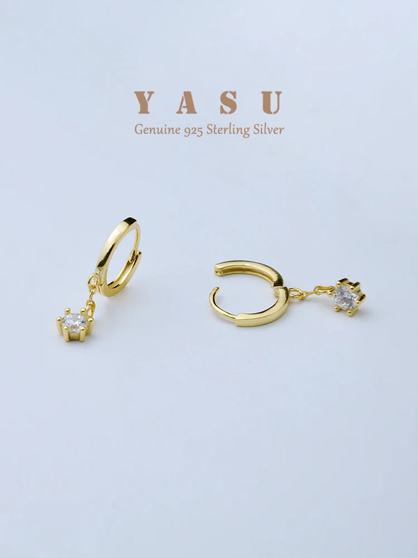Yasu 925 Silver Diamond Hoops Drop Earrings 14K Plating
