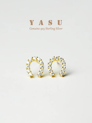 Yasu 925 Sterling Silver Diamond Horseshoe Stud Earrings