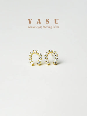 Yasu 925 Sterling Silver Diamond Horseshoe Stud Earrings