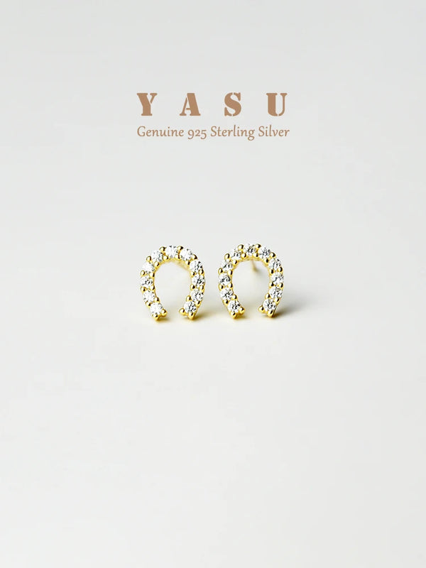 Yasu 925 Sterling Silver Diamond Horseshoe Stud Earrings