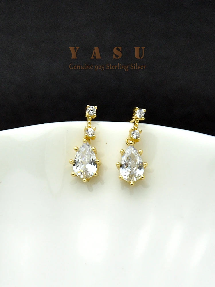 Yasu Silver Drop Water Earrings Sparkling Drop Earrings