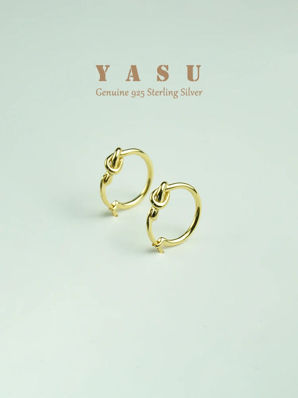 Yasu 925 Sterling Silver Earrings 14K Plated Knot Hoops Fine Party Jewelry