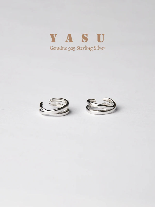 Yasu 925 Silver Earrings Cross Ear Clips Elegant Wedding Party Jewelry