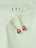 Yasu 925 Silver Earrings Crystal Ruby Heart Drop - 14k Plated